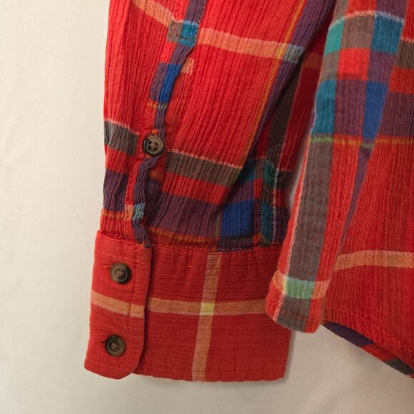 Merona Woman's Casual Orange Plaid Long Sleeve Blouse Button up Size S/P - Picture 4 of 9